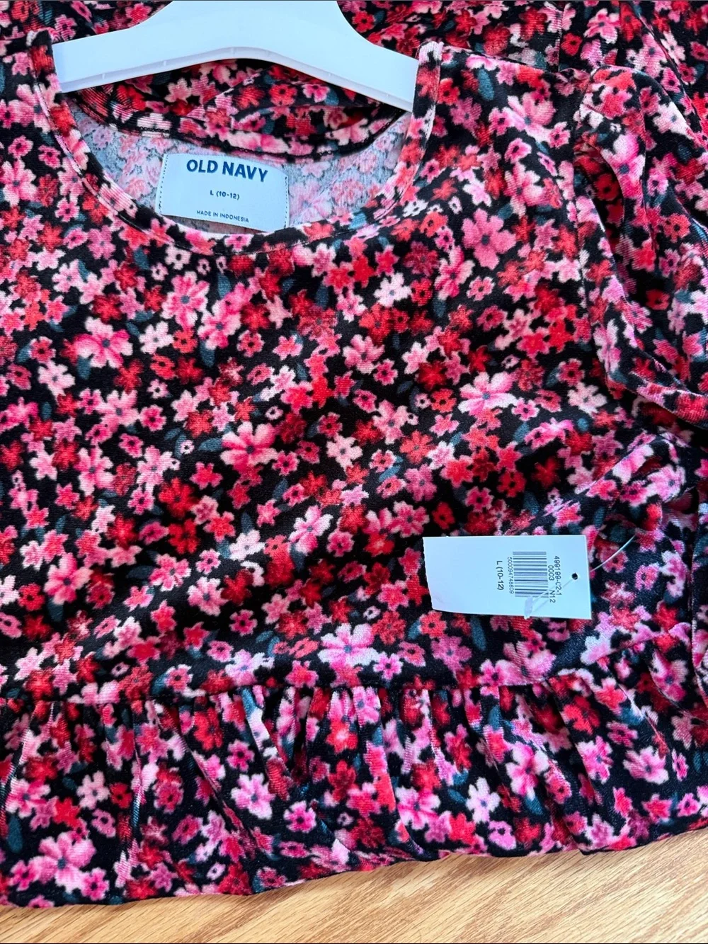 Old Navy Velvet Black and Pink Floral Babydoll Dress